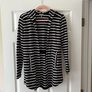 ‼️Take 30% Off‼️EUC T by TALBOTS Black and White Striped Hooded Cardigan XS